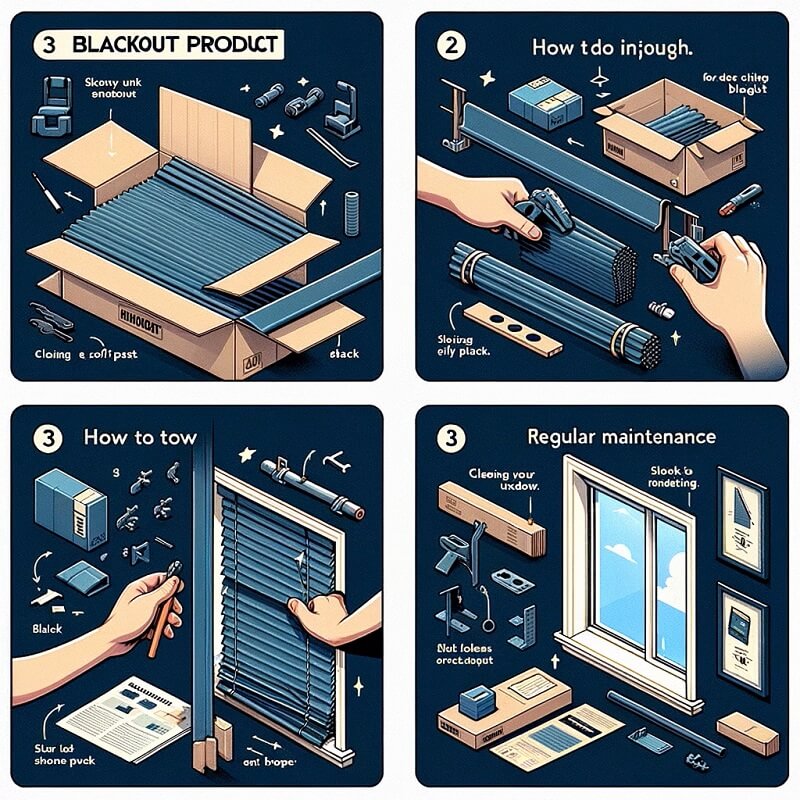 Here's a series of images illustrating the step-by-step process for installing and maintaining blackout products. 